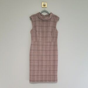 Ann Taylor Factory Midi Sheath Dress 10 Plaid Neutral Career Business Office